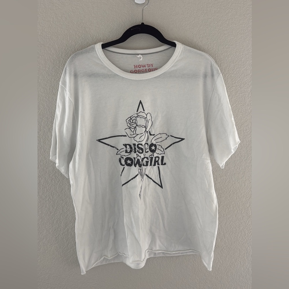White 'Disco Cowgirl' Short Sleeve Tee
